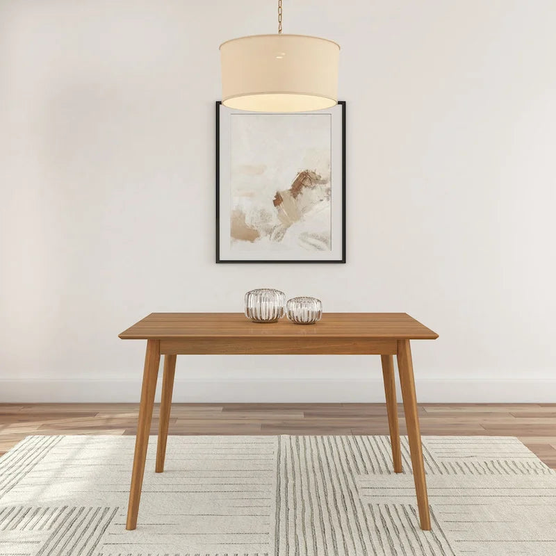 Mid-Century Modern Solid Pine Wood Dining Table Walnut Pecan Finish