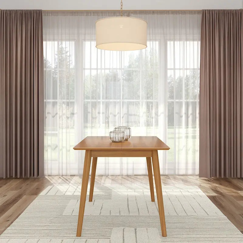 Mid-Century Modern Solid Pine Wood Dining Table Walnut Pecan Finish