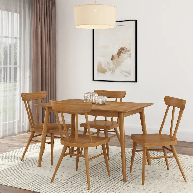 Mid-Century Modern Solid Pine Wood Dining Table Walnut Pecan Finish