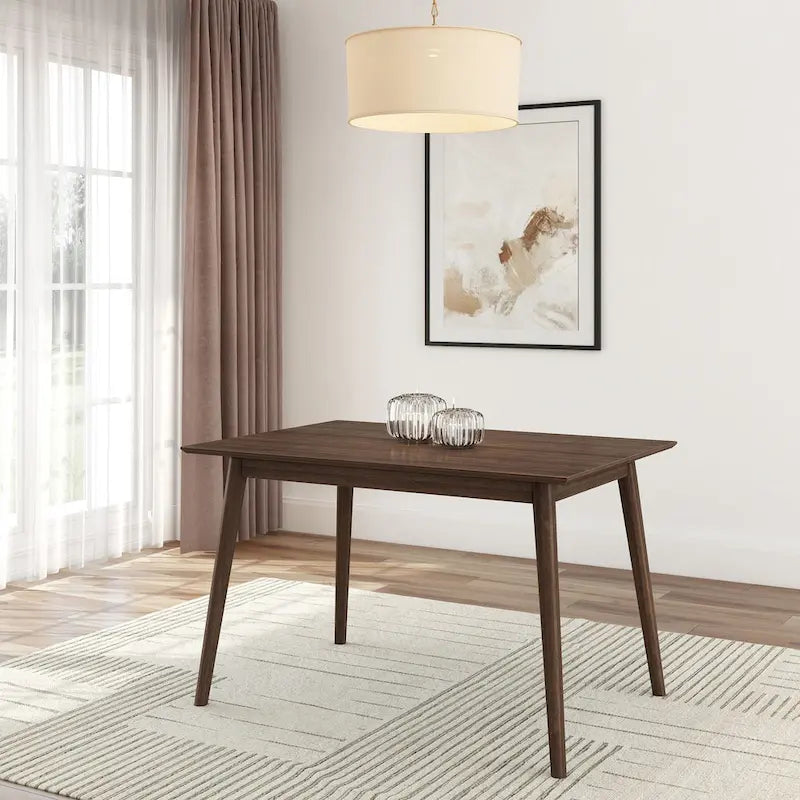 Mid-Century Modern Solid Pine Wood Dining Table Walnut Pecan Finish