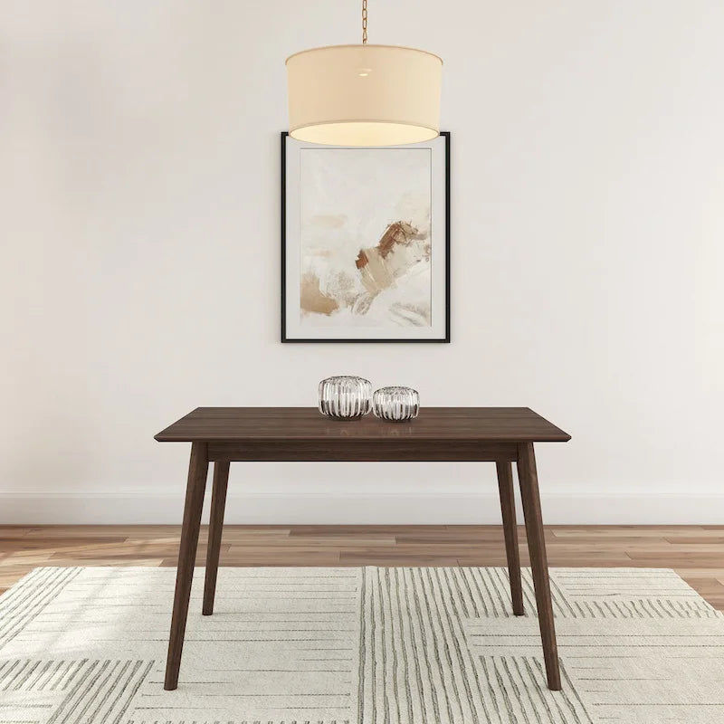Mid-Century Modern Solid Pine Wood Dining Table Walnut Pecan Finish