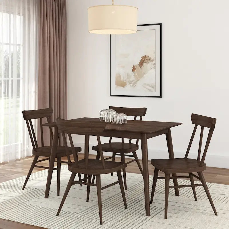 Mid-Century Modern Solid Pine Wood Dining Table Walnut Pecan Finish