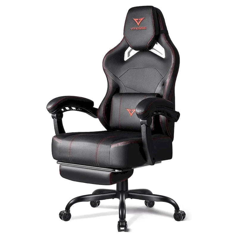 Black Ergonomic Gaming Chair with Footrest, Lumbar Support, and Adjustable Headrest