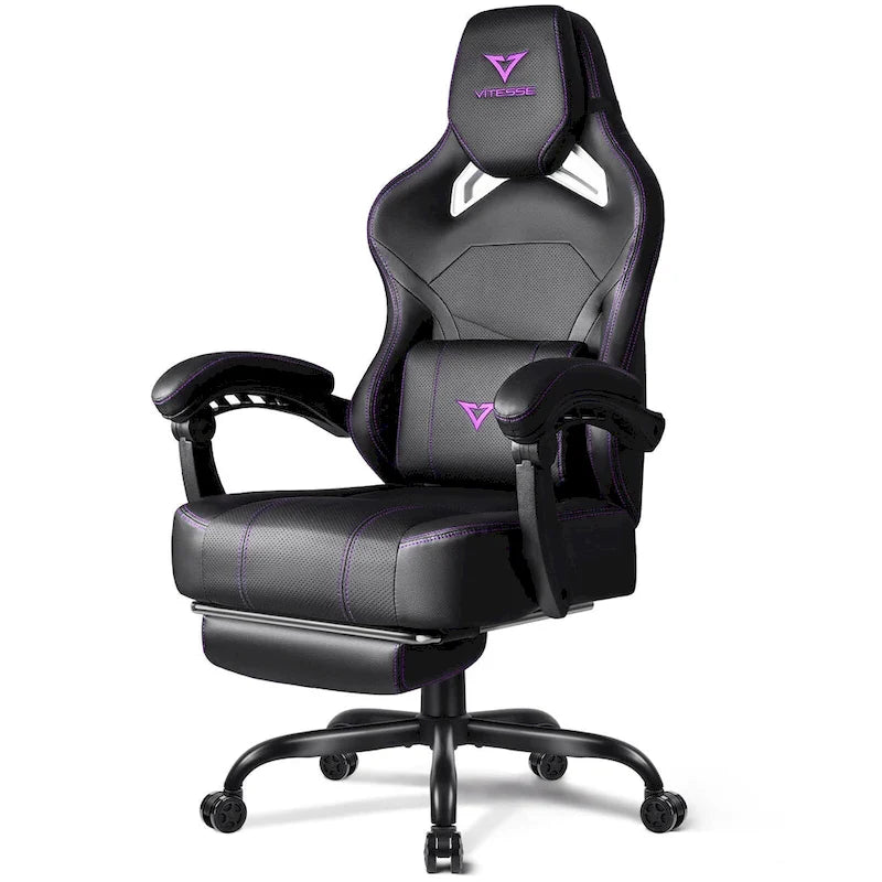 Black Ergonomic Gaming Chair with Footrest, Lumbar Support, and Adjustable Headrest