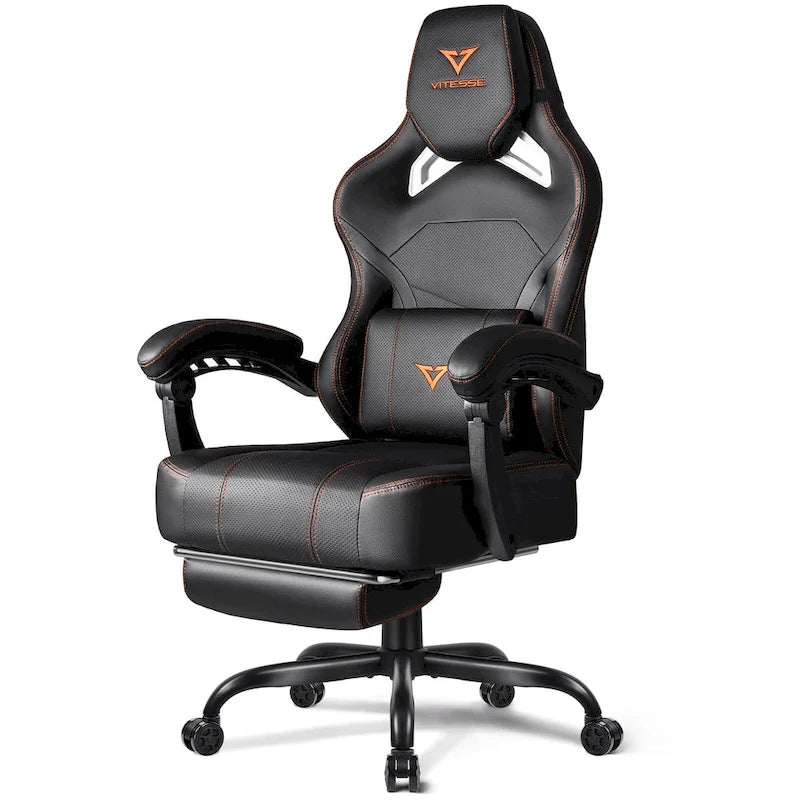 Black Ergonomic Gaming Chair with Footrest, Lumbar Support, and Adjustable Headrest