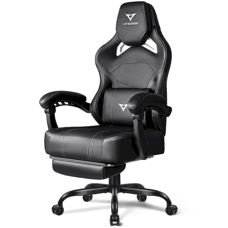 Black Ergonomic Gaming Chair with Footrest, Lumbar Support, and Adjustable Headrest