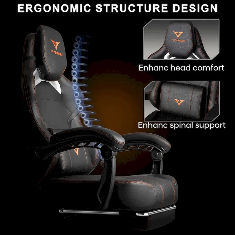 Black Ergonomic Gaming Chair with Footrest, Lumbar Support, and Adjustable Headrest