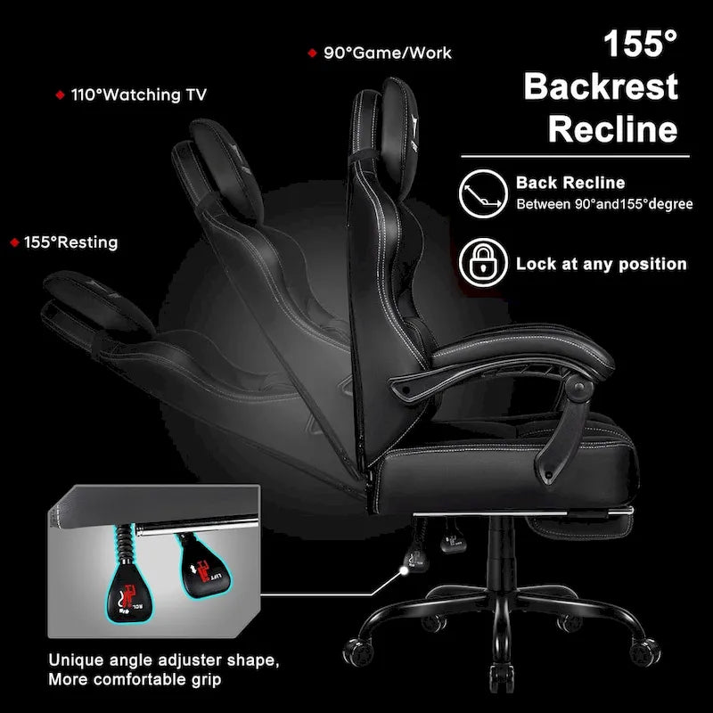 Black Ergonomic Gaming Chair with Footrest, Lumbar Support, and Adjustable Headrest