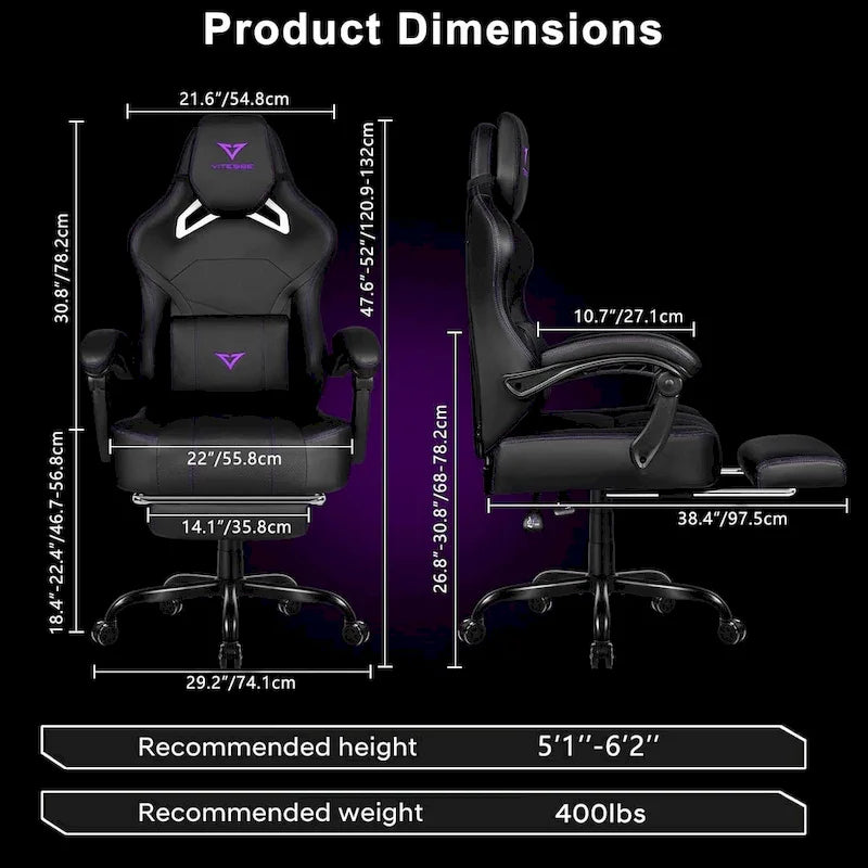 Black Ergonomic Gaming Chair with Footrest, Lumbar Support, and Adjustable Headrest
