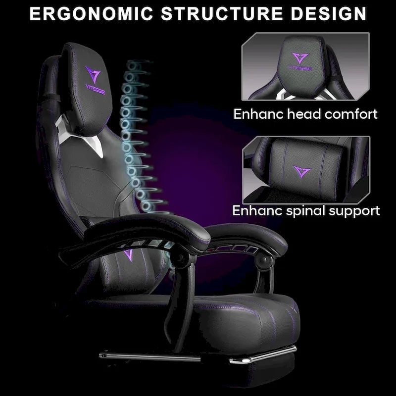 Black Ergonomic Gaming Chair with Footrest, Lumbar Support, and Adjustable Headrest