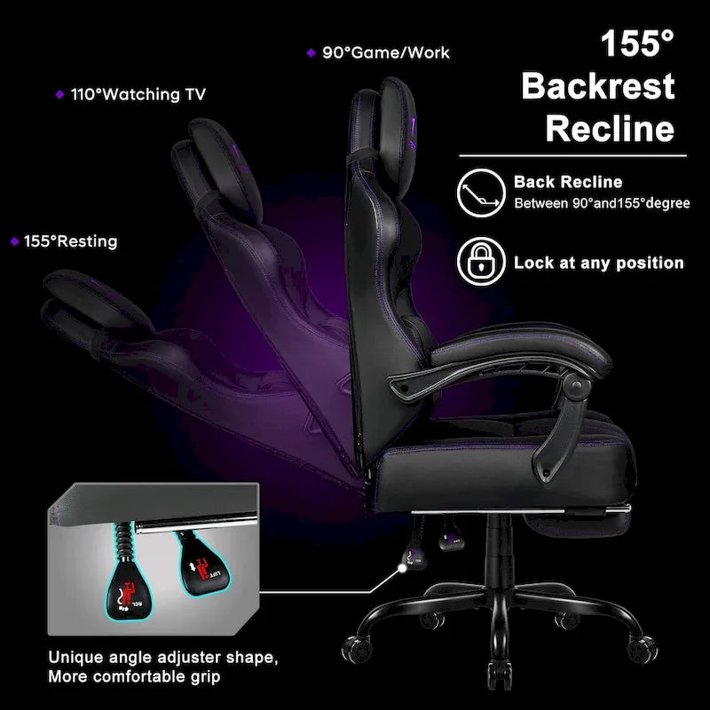 Black Ergonomic Gaming Chair with Footrest, Lumbar Support, and Adjustable Headrest