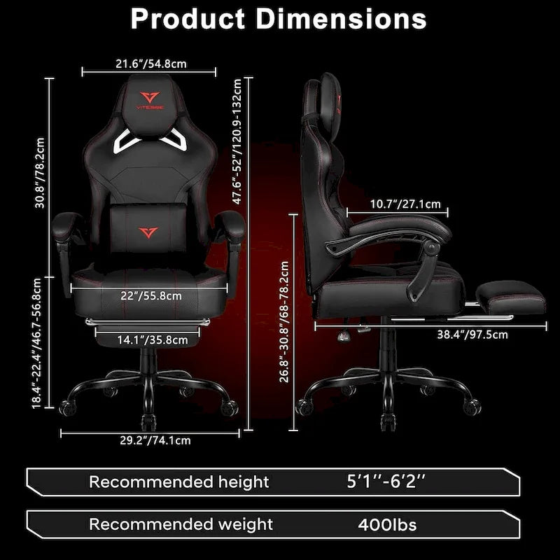 Black Ergonomic Gaming Chair with Footrest, Lumbar Support, and Adjustable Headrest