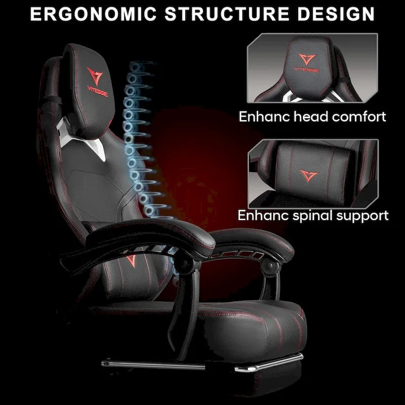 Black Ergonomic Gaming Chair with Footrest, Lumbar Support, and Adjustable Headrest