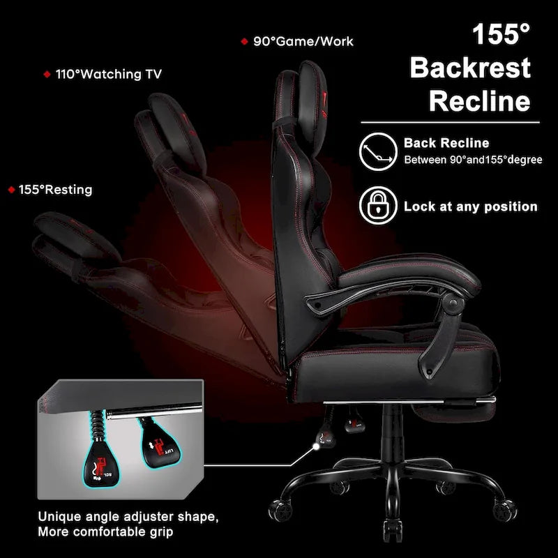 Black Ergonomic Gaming Chair with Footrest, Lumbar Support, and Adjustable Headrest
