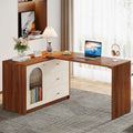 Reversible L-Shaped Computer Desk with Drawers and Storage Cabinet