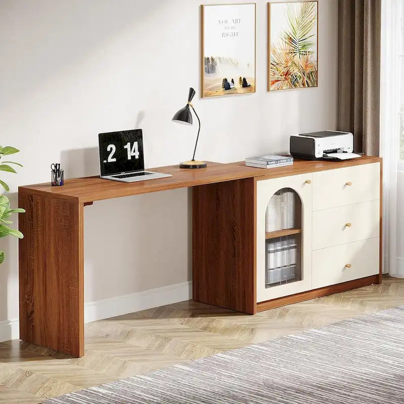 Reversible L-Shaped Computer Desk with Drawers and Storage Cabinet