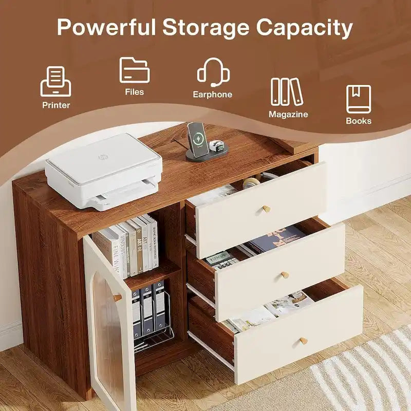 Reversible L-Shaped Computer Desk with Drawers and Storage Cabinet