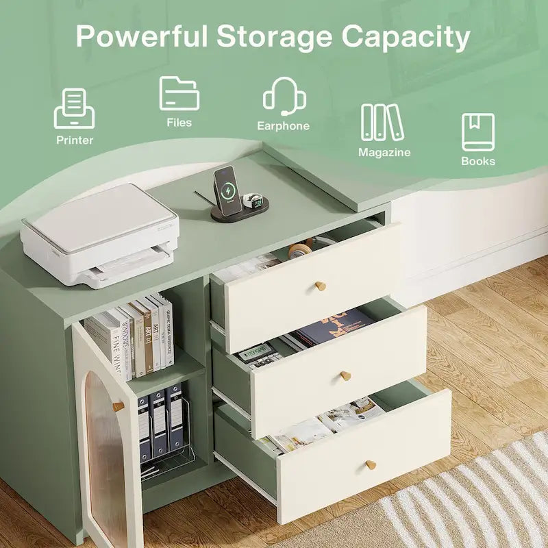 Reversible L-Shaped Computer Desk with Drawers and Storage Cabinet