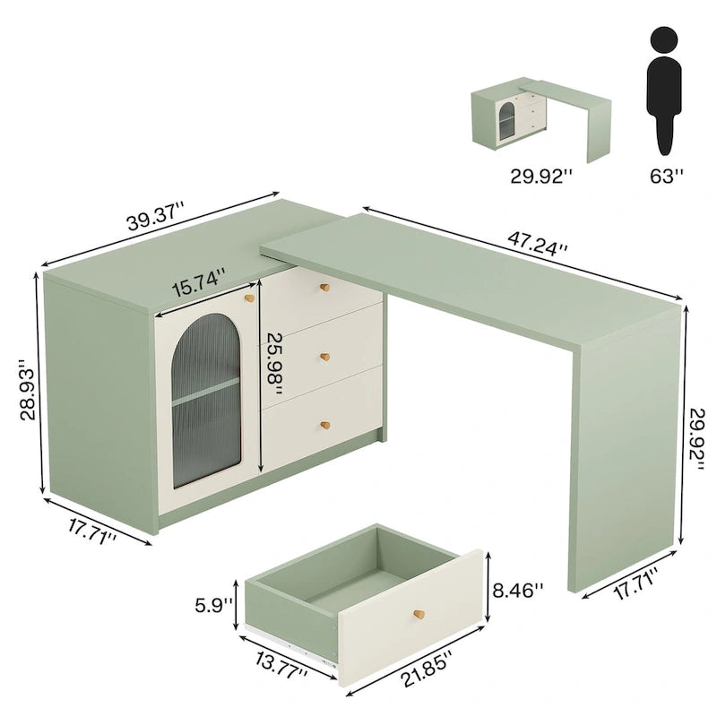 Reversible L-Shaped Computer Desk with Drawers and Storage Cabinet