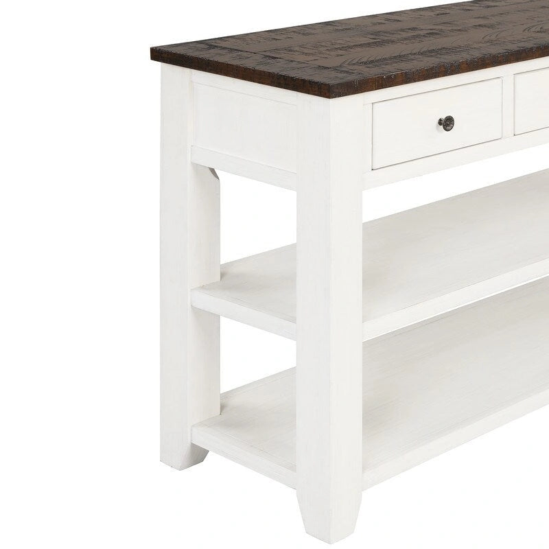 Vintage Distressed Wood Console Table with 3 Drawers and Open Shelves Blue
