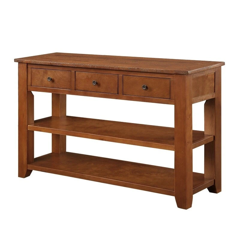 Vintage Distressed Wood Console Table with 3 Drawers and Open Shelves Blue
