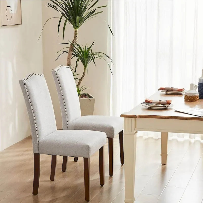 Upholstered Parsons Dining Chair with Nailhead Trim Solid Wood Legs