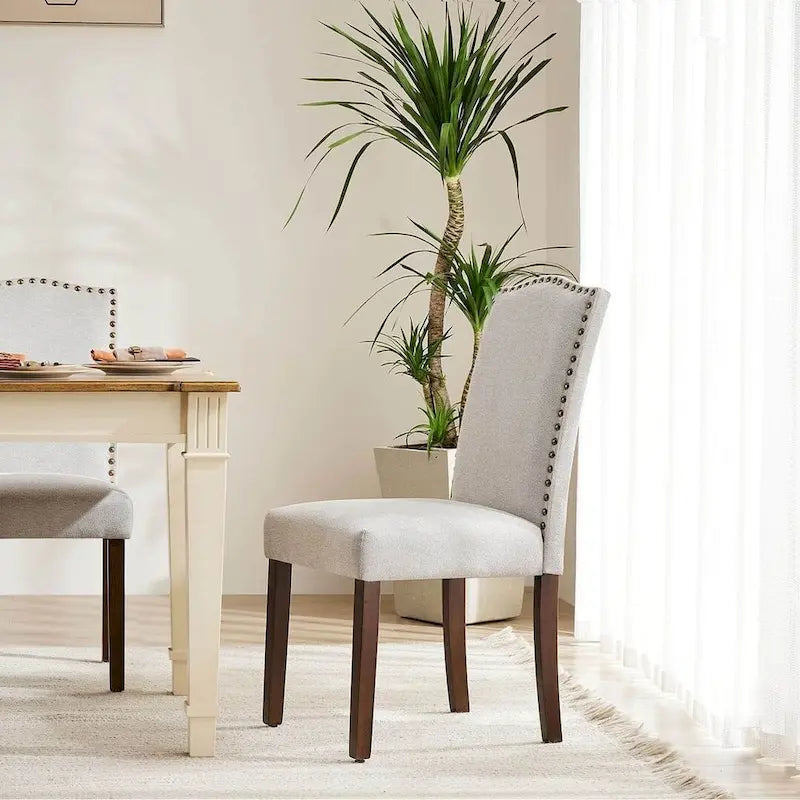 Upholstered Parsons Dining Chair with Nailhead Trim Solid Wood Legs