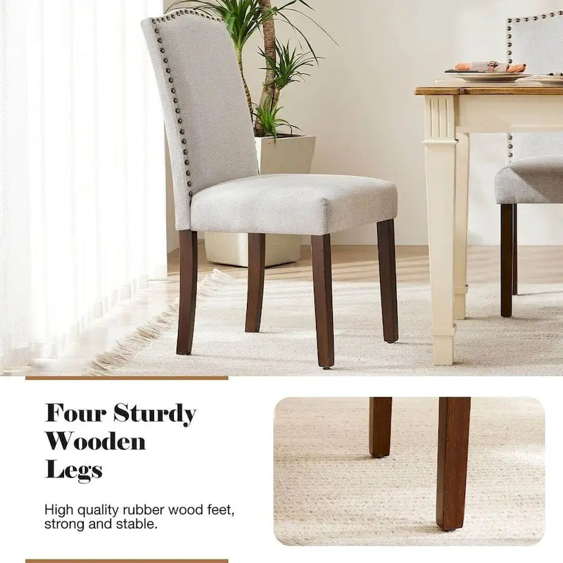 Upholstered Parsons Dining Chair with Nailhead Trim Solid Wood Legs