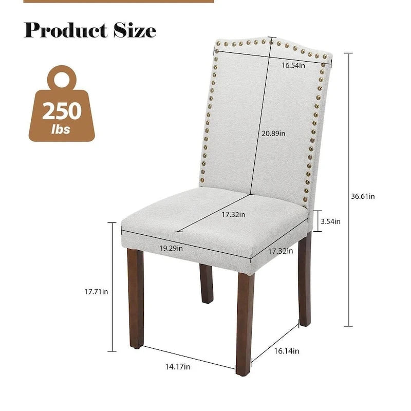 Upholstered Parsons Dining Chair with Nailhead Trim Solid Wood Legs