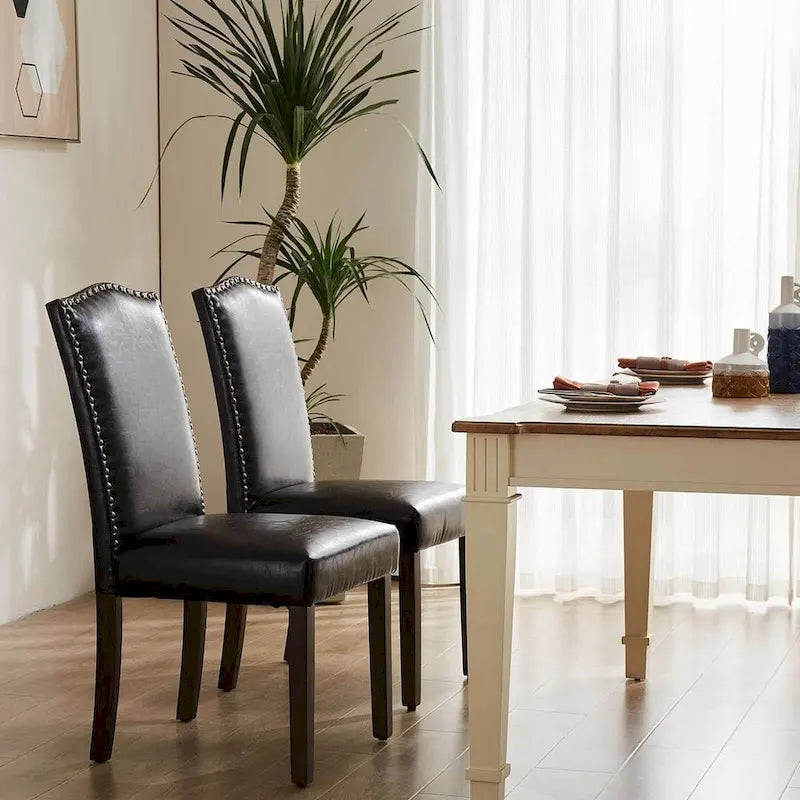 Upholstered Parsons Dining Chair with Nailhead Trim Solid Wood Legs