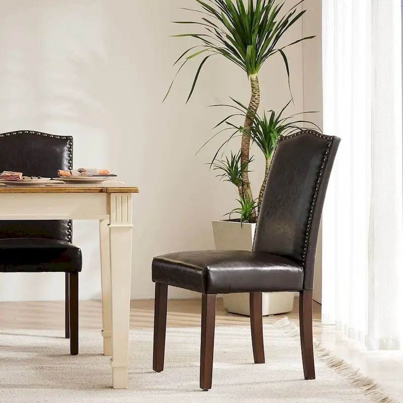 Upholstered Parsons Dining Chair with Nailhead Trim Solid Wood Legs