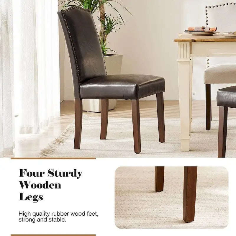 Upholstered Parsons Dining Chair with Nailhead Trim Solid Wood Legs