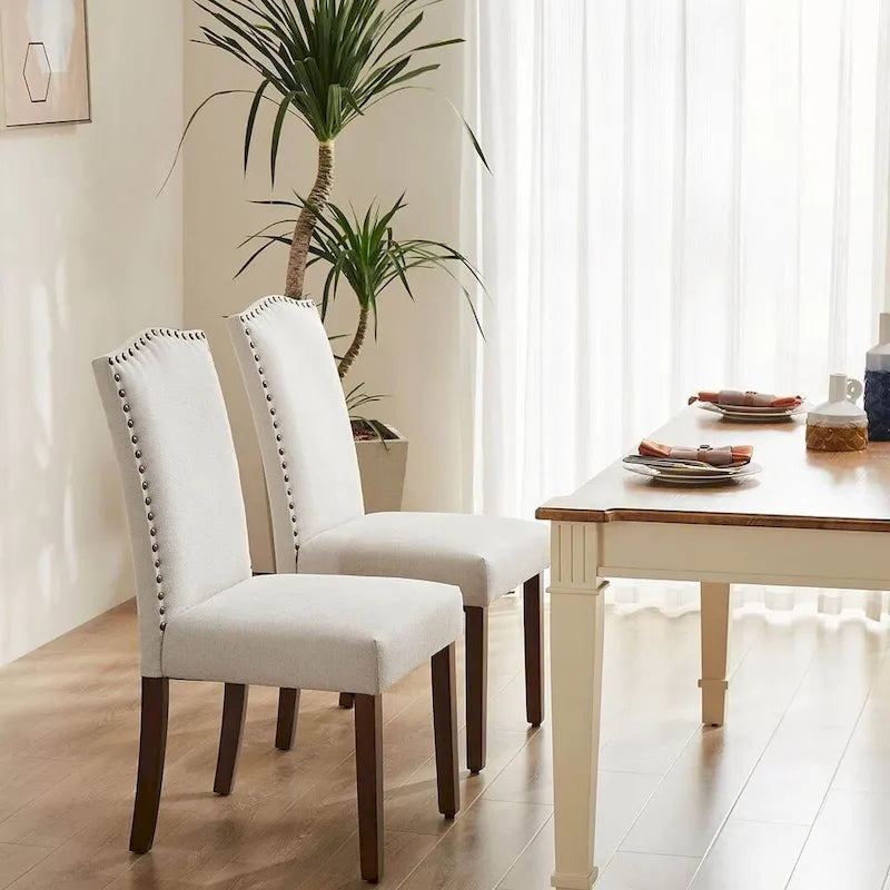 Upholstered Parsons Dining Chair with Nailhead Trim Solid Wood Legs