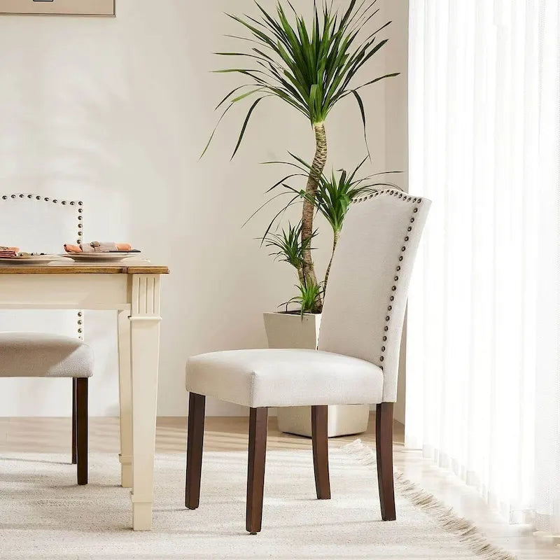 Upholstered Parsons Dining Chair with Nailhead Trim Solid Wood Legs