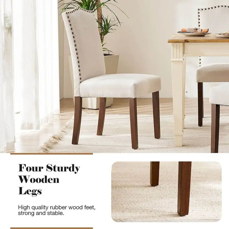Upholstered Parsons Dining Chair with Nailhead Trim Solid Wood Legs