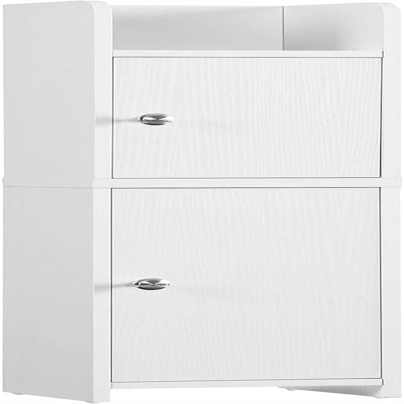 Slim White Wood Finish Bathroom Floor Cabinet with Two Doors and Adjustable Shelves