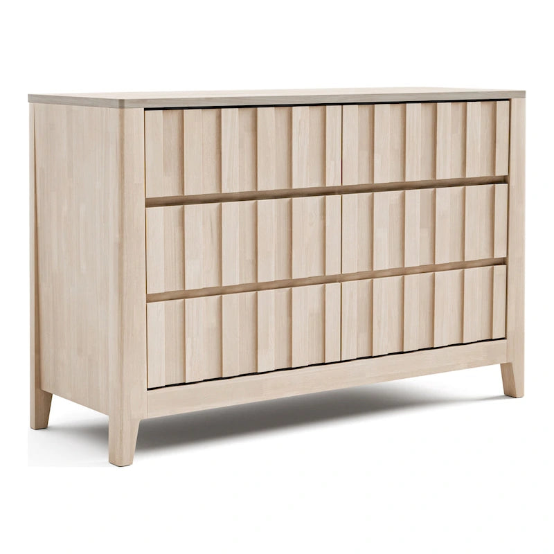 Mid-Century Modern Washed White Solid Wood 6-Drawer Double Dresser