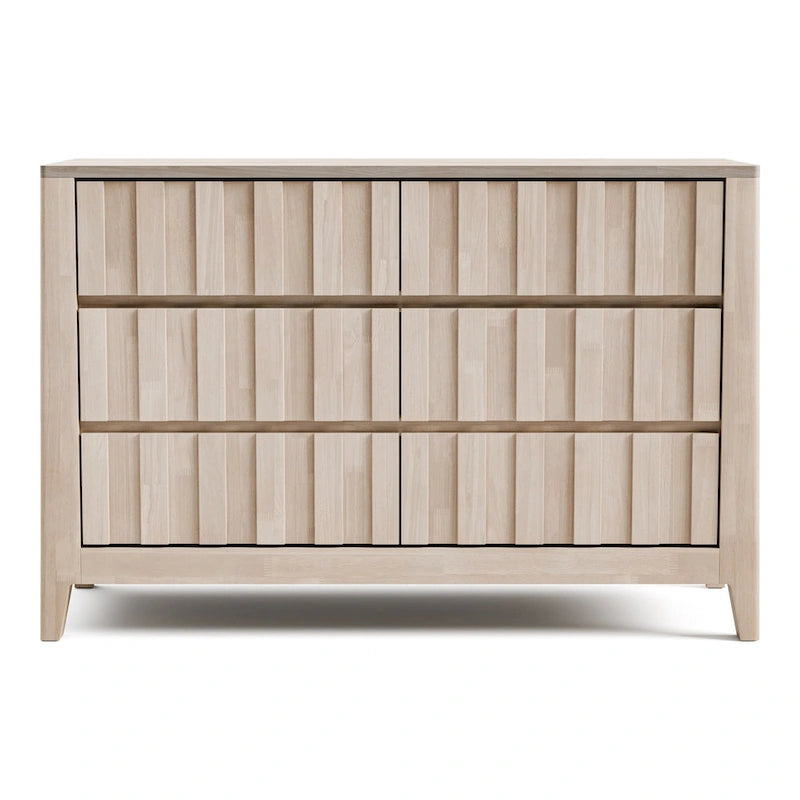 Mid-Century Modern Washed White Solid Wood 6-Drawer Double Dresser