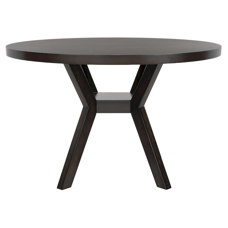 Round Wood Dining Table Dark Brown Pedestal Base Contemporary Style