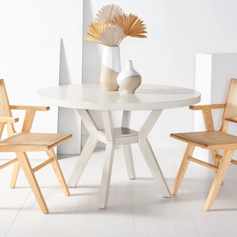 Round Wood Dining Table Dark Brown Pedestal Base Contemporary Style