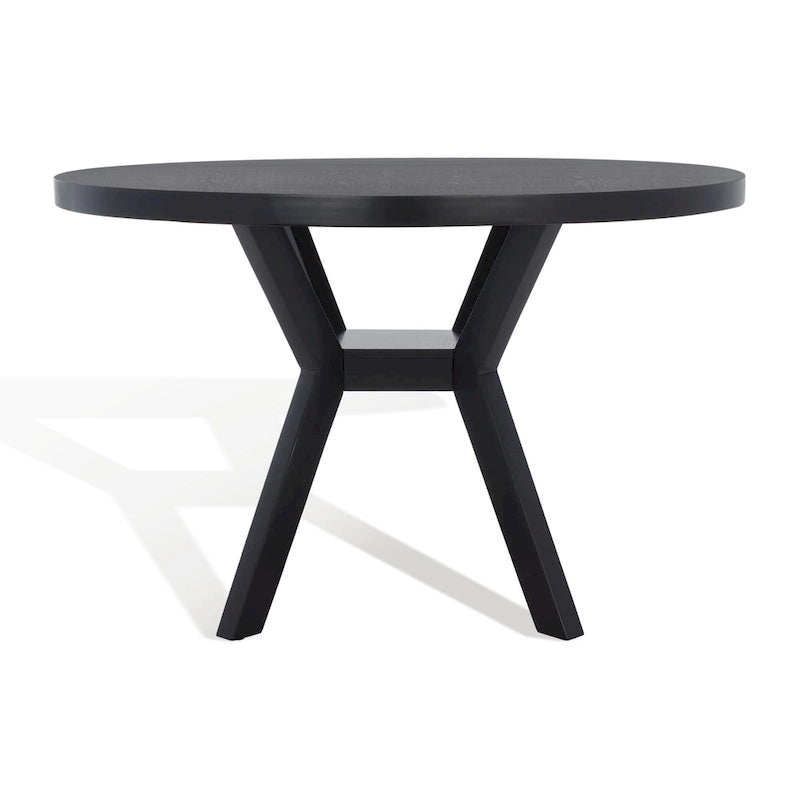 Round Wood Dining Table Dark Brown Pedestal Base Contemporary Style