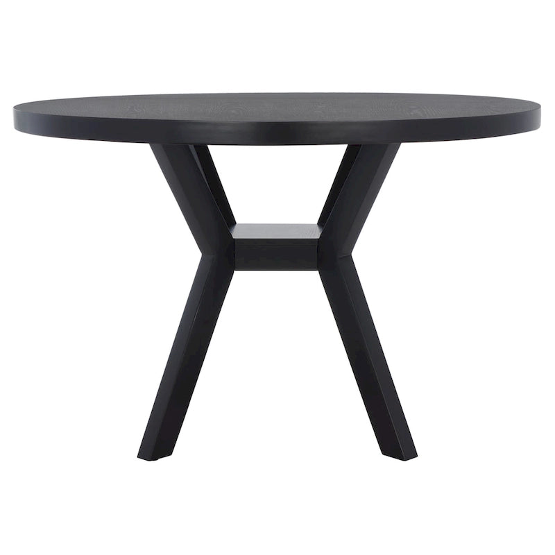 Round Wood Dining Table Dark Brown Pedestal Base Contemporary Style