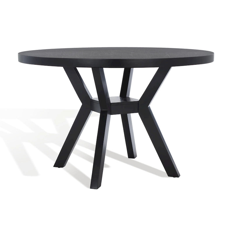 Round Wood Dining Table Dark Brown Pedestal Base Contemporary Style