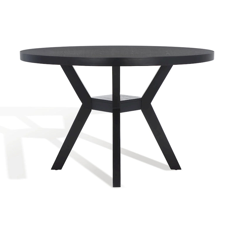 Round Wood Dining Table Dark Brown Pedestal Base Contemporary Style