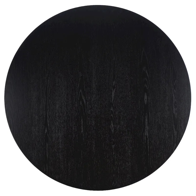 Round Wood Dining Table Dark Brown Pedestal Base Contemporary Style