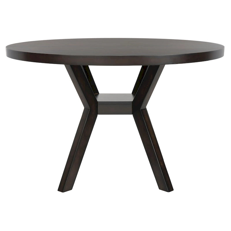 Round Wood Dining Table Dark Brown Pedestal Base Contemporary Style