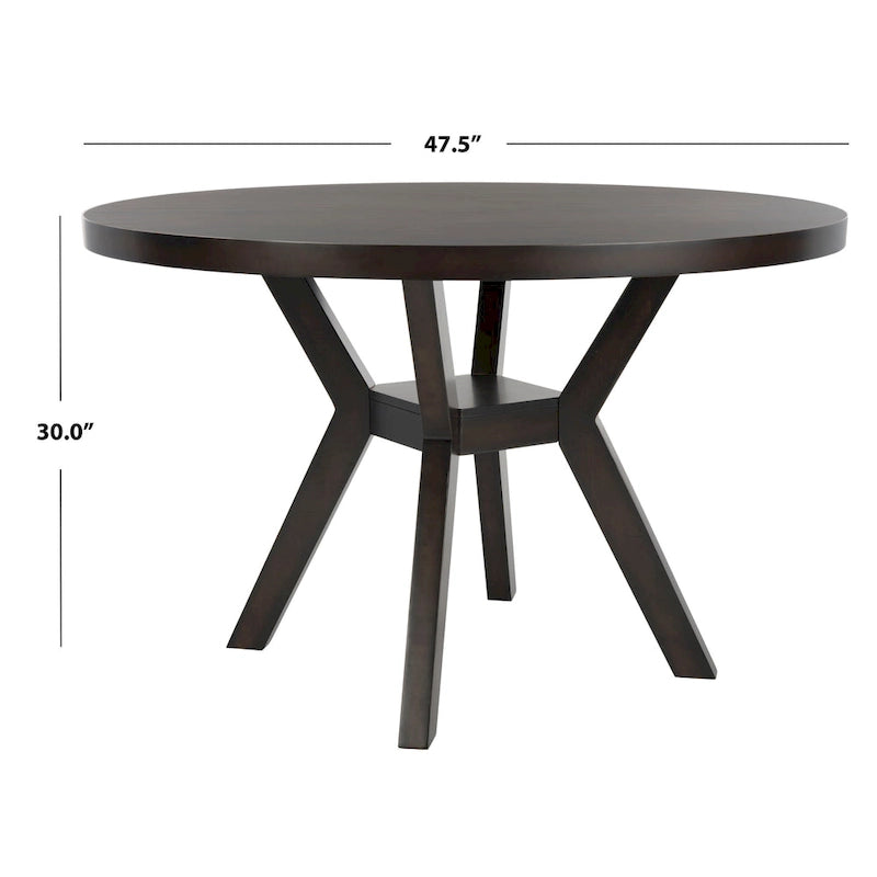 Round Wood Dining Table Dark Brown Pedestal Base Contemporary Style