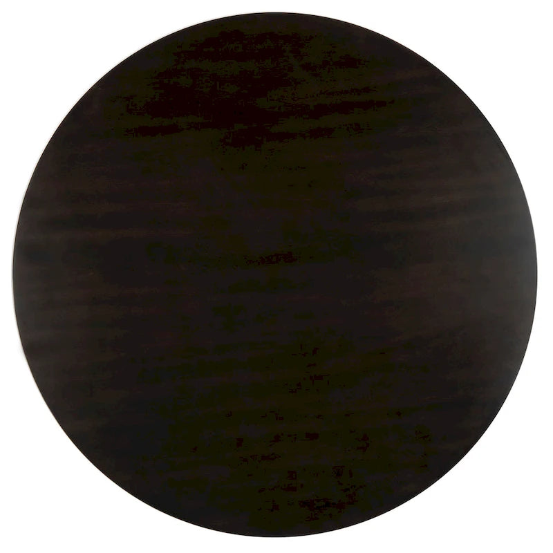 Round Wood Dining Table Dark Brown Pedestal Base Contemporary Style