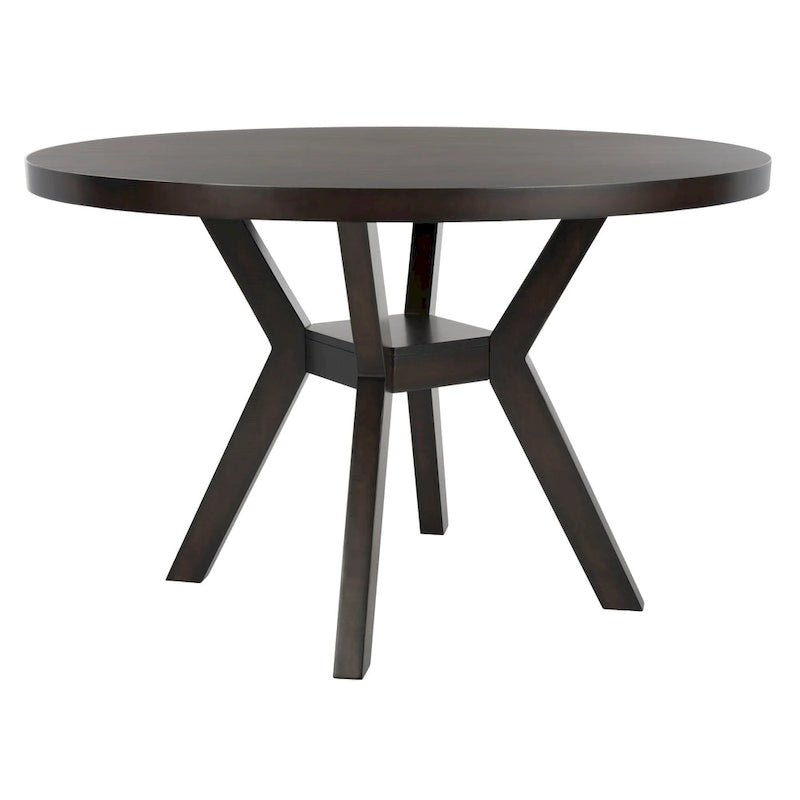 Round Wood Dining Table Dark Brown Pedestal Base Contemporary Style