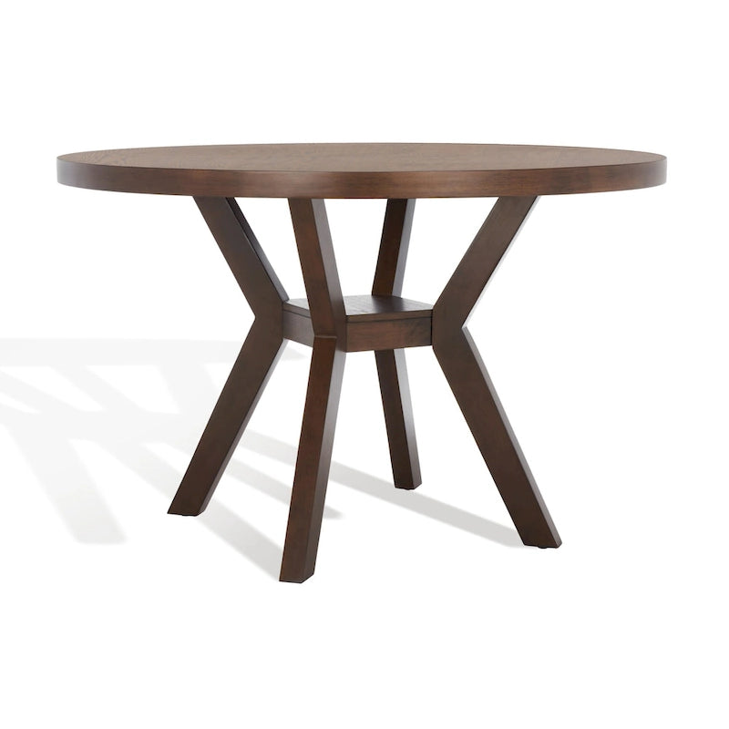 Round Wood Dining Table Dark Brown Pedestal Base Contemporary Style